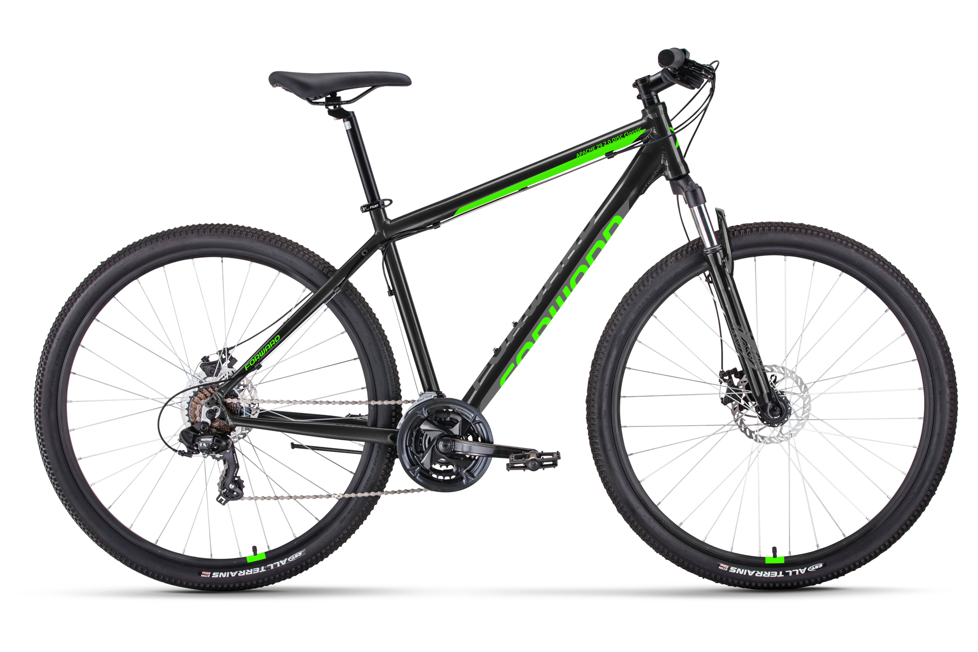 Велосипед Forward APACHE 29 2.0 D CLASSIC (29" 21ск рост19") 2022 черный/ярко-зеленый