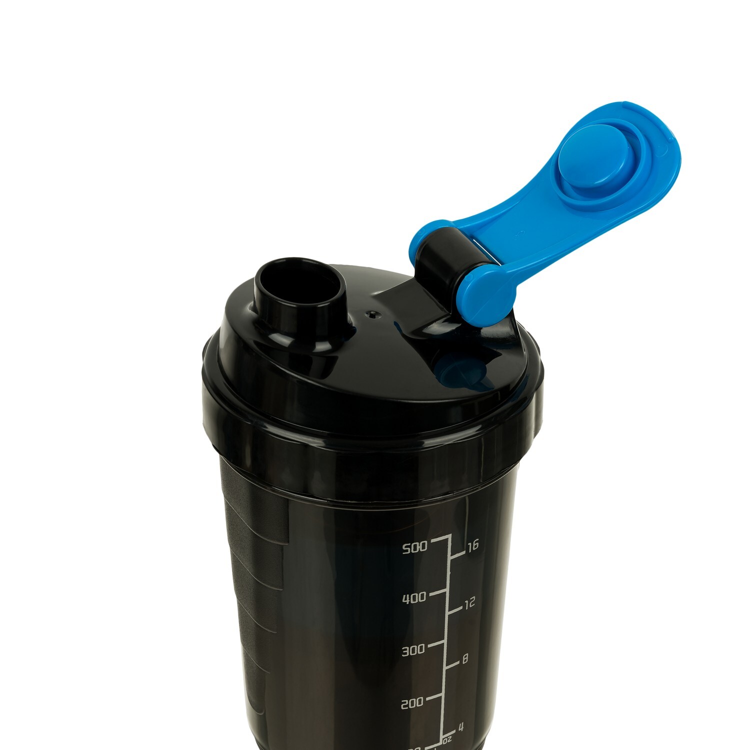 Спортивный шейкер SHB04-500, black/blue, с мерной шкалой и сеткой-фильтром